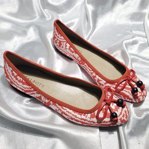 NEW TALBOTS red white flats with beaded bows SZ 8.5 Wide